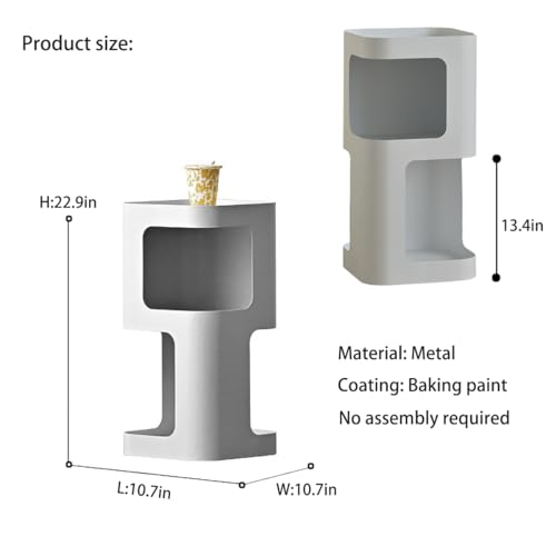 Modern Side Table, Small End Table for Small Spaces, Metal Nightstand with Storage Shelf, Space-Saving Bedside Table Accent Table Drink Tables for Living Room, Bedroom, No Assembly Required - color: White Trumpet