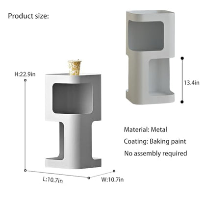 Modern Side Table, Small End Table for Small Spaces, Metal Nightstand with Storage Shelf, Space-Saving Bedside Table Accent Table Drink Tables for Living Room, Bedroom, No Assembly Required - color: White Trumpet
