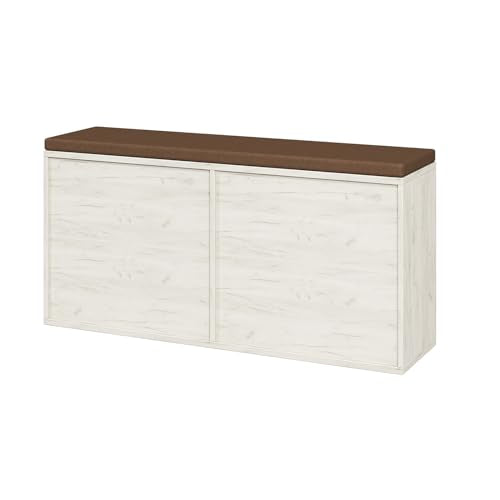 AMONIDA Shoe Storage Bench with Cushion, Entryway Bench with Shoe Storage, 4-Tier Organizer Bench with Removable Dividers for Hallway Living Room - color: Light Grey