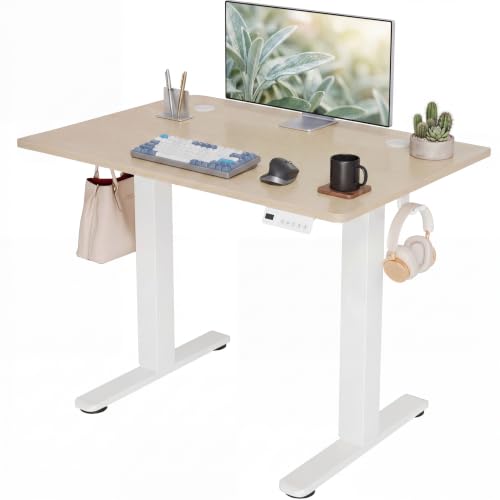 Claiks Electric Standing Desk, 35 x 20 Inch Small Height Adjustable Sit Stand Desk for Home Office, Computer Desk with Memory Presets, Cable Management & Headphone Hooks, 156 lbs Capacity, Nature - color: Nature, size: 35 Inch