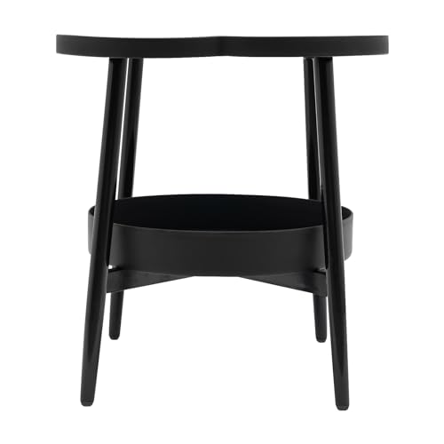 2-Tier Modern Side Table for Couch, Four-Leaf Clover Shape End Table Small Nightstand Coffee Tea Table Snack Table Sofa Side Table with Storage for Living Room Bedroom - color: Black