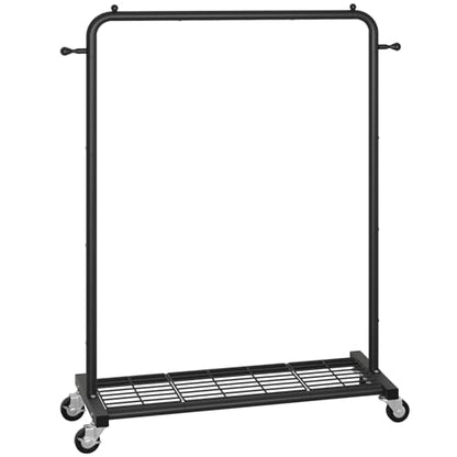Sywhitta Metal Clothing Rack on Wheels with Mesh Shelf, for Clothes,Black | Rolling Garment Rack for Hanging Clothes, Coats, Skirts, 39.76" L x 16" W x 63.78" H,Space-Saving Mobile Organizer for Closet