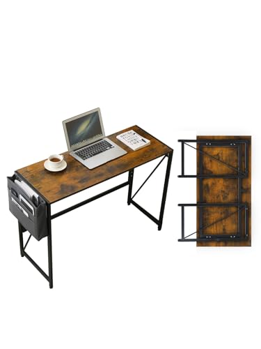 Modern Foldable Writing Computer Desk with Storage Bag, No-Assembly Study Office Desk for Small Spaces, Home Office, Rustic Brown, 39.4 inch - color: Rustic Brown, size: 39.4 inch
