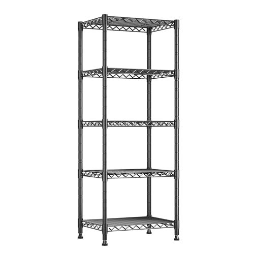 Romorgniz 5 Tier Storage Shelves for Small Space, Adjustable Metal Shelving Unit, Storage Rack Standing Bathroom Shelf and Narrow Shelf for Laundry Dorm Kitchen Pantry, 15.75" W*11.81" D*53.15" H - color: Black, size: 53.15"H x11.81"D x 15.75"W