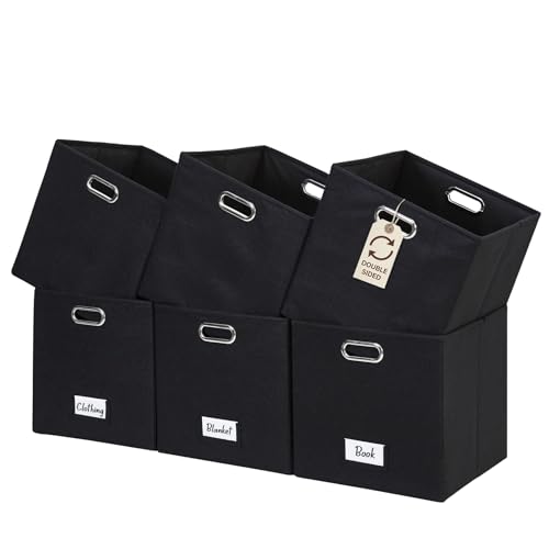 DECOMOMO Felt Storage Bins, 11 inch Cube Storage Bin with Labels | 6 Pack Storage Baskets for Shelves, Kallax (Black) - color: Black, size: Cube 11" / 6pcs