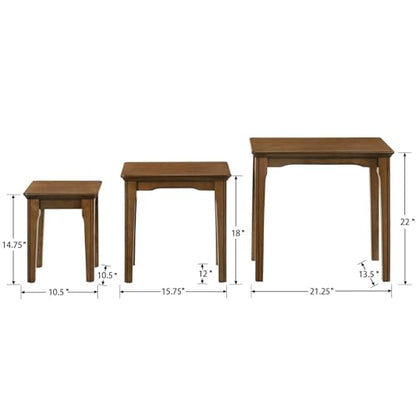 Kmax Nesting Tables Set of 3, Small Sofa Side Table Rustic Stacking End Table Rectangle Solid Wood Coffee Tables for Small Space - Walnut - color: Walnut