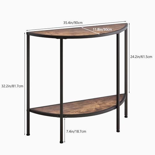 Entryway Table with Storage,Narrow Console Table for Living Room | Coffee Table 2-Tier Half Moon Sofa Table,Small Entry Table,Hallway Side Table with Metal Frame,Brown - color: Modern Style-brown