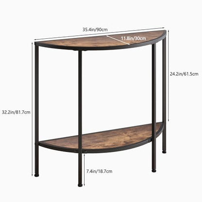 Entryway Table with Storage,Narrow Console Table for Living Room | Coffee Table 2-Tier Half Moon Sofa Table,Small Entry Table,Hallway Side Table with Metal Frame,Brown - color: Modern Style-brown