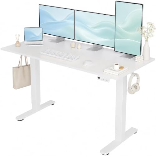 Claiks Electric Standing Desk, 55 x 24 Inch Height Adjustable Sit Stand Desk for Home Office, Computer Desk with Memory Presets, Cable Management & Headphone Hooks, 156 lbs Capacity, White - color: White, size: 55 Inch