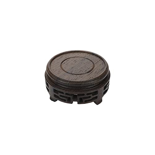 Furniture Wooden Display Stand Base Oriental Wood Round Pedestal Vintage Ebony Vase Lamp Teapot Base for Classy Crafts Statue Home Decoration, 4.84" Inner Diameter - size: Round; 2.76"