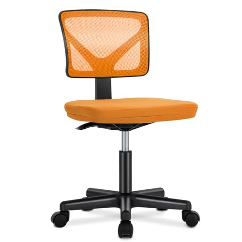 Sweetcrispy Ergonomic Low-Back Mesh Small Office Chair, Rolling Work Swivel Chairs with Wheels, Armless Comfortable Seat Lumbar Support for Home, Bedroom, Study, Student, Adults, Orange - color: Orange