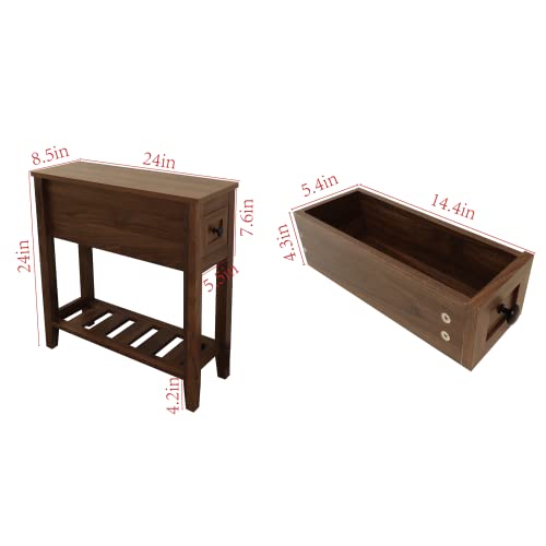 Chairside Narrow End Table, Solid Recliner Side Table with Drawer, Slim Nightstand Bedside Table for Living Room Bedroom