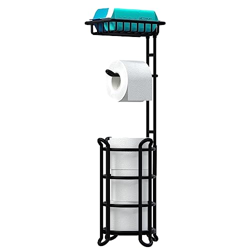 TreeLen Toilet Paper Holder Stand Tissue Paper Roll Dispenser with Shelf for Bathroom Storage Holds Reserve Mega Rolls-Matte Black - color: Matte Black, size: 24" without magazine holder