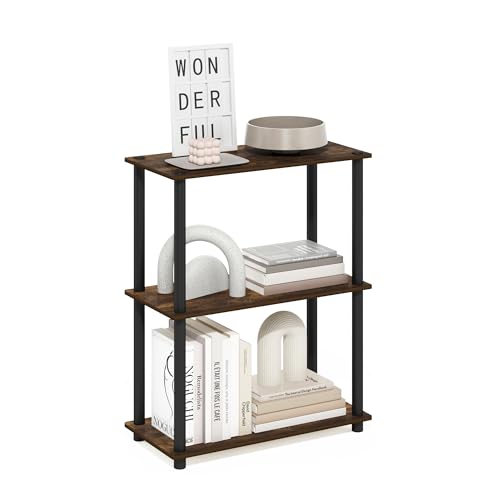 Furinno Turn-N-Tube Storage Shelves, 3-Tier Book Shelf, Corner Shelf, Toolless Open Shelves, for Organization and Storage, Living Room, Garage, Home Office, Amber Pine - color: Amber Pine/Black, size: 3-Tier Round Tube