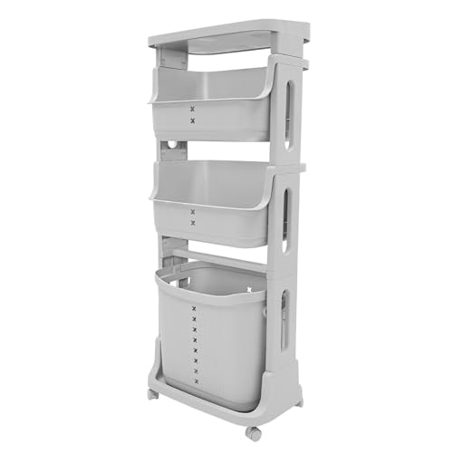 Laundry Basket, Laundry Basket Organizer Sorter Clothes Storage Organizer Shelf Rolling Cart with 4 Wheels, Laundry Hamper Basket Sorter Washing Hamper for Kitchens Bathrooms Bedrooms (4 Tier, Grey) - style: 4 Tier, Grey