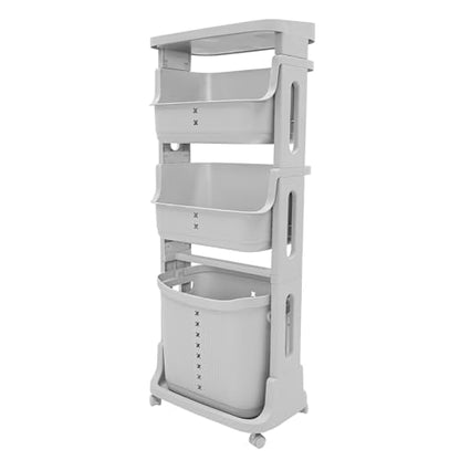 Laundry Basket, Laundry Basket Organizer Sorter Clothes Storage Organizer Shelf Rolling Cart with 4 Wheels, Laundry Hamper Basket Sorter Washing Hamper for Kitchens Bathrooms Bedrooms (4 Tier, Grey) - style: 4 Tier, Grey