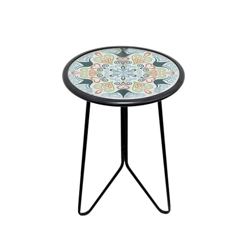 LIFFY Patio Side Table, 12" Outdoor Metal Side Table with Glass Top, Indoor Round Accent End Table for Living Room or Bedroom, Small Decorative Plant Stand Table for Garden Yard Balcony - color: Green-12 Inches
