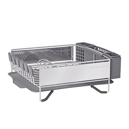 KitchenAid Compact Space Saving, Dish Rack with Removable Flatware Caddy and Angled Self Draining Drainboard, Satin Gray, 15-Inch-by-13.25-Inch - color: Gray, size: Compact