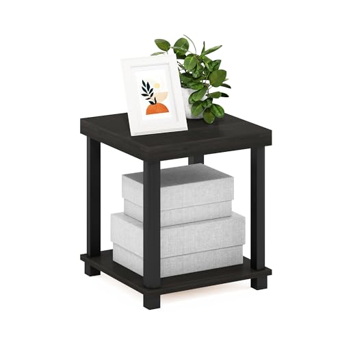 Furinno Turn-N-Tube Side Table, 2-Tier Thick Tabletop End Table with Open Shelf, Toolless Assembly Night Stand, Bedside Table, for Living Room, Bedroom, Espresso - color: Espresso/Black, size: 2-Tier, Thick Table Top, style: 1-Pack