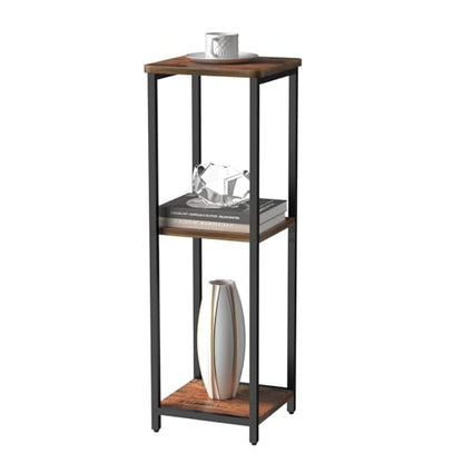 10" Wide Square Drink Table with Adjustable Feet - 3-Tier Small Side Table for Apartments, Balcony & Office | Space-Saving, Lightweight & Multi-Functional (Plants, Books, Drinks, Brown) - color: Brown, size: 3-Tier-10"wide