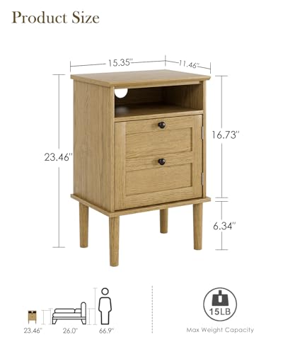 Nightstand, Boho Night Stand with 1 Drawers, Modern Side Accent Table with Open Shelf, Wooden Top Bedside End Table for Bedroom, Living Room, Yellow Oak - color: Yellow Oak