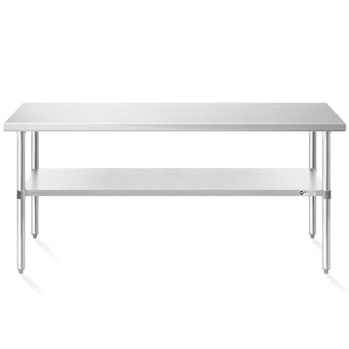 KUTLER Stainless Steel Table 30 x 72 Inches, NSF Heavy Duty Commercial Kitchen Prep and Work Table with Undershelf for Restaurant, Hotel, Home - size: 30" x 72"