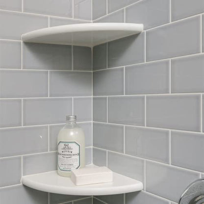 2 Pcs White Marble Corner Shower Shelf for Bathroom, 9'' x 9'' x 0.8'' Marble Corner Shelves for Bathroom Wall Mounted Both Side Polished