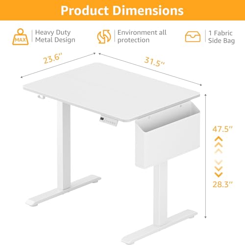 KLUVIS White Electric Standing Desk - 32 Inch Small Adjustable Height Stand up Desk for Writing Study Work, Mini Sit to Stand Desks Workstation for Small Space Adult Boys Girls Bedroom Home Office - size: 31.5''
