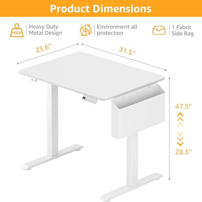 KLUVIS White Electric Standing Desk - 32 Inch Small Adjustable Height Stand up Desk for Writing Study Work, Mini Sit to Stand Desks Workstation for Small Space Adult Boys Girls Bedroom Home Office - size: 31.5''