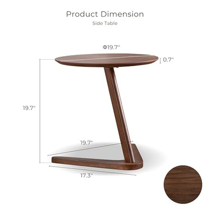 Furniture of America Lucian Mid-Century Modern Solid Wood Brown Round Side Table with V-Shape Base, Minimalistic Bedside Table for Living Room, Office, Home, Walnut