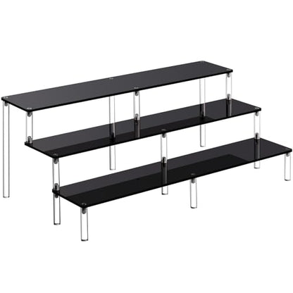HENABLE Black 14.8 IN Large Acrylic Perfume Organizer Stand, Clear Display Risers for Perfume, Cologne, Cosmetic, Skincare, Funko POP, Dessert Display, Cupcake Stand Holder - size: Black 3-Tier Large 14.8IN