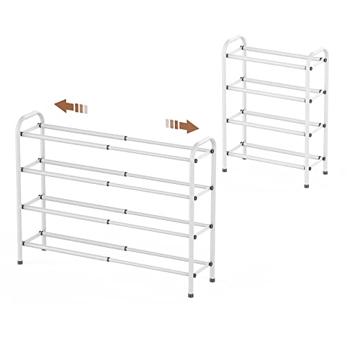Gonfoam Expandable 4-Tier Shoe Rack for Closet and Entryway, White | Tool-Free Assembly, Metal Material, Adjustable Shoe Organizer, Sturdy, Small Space Solution, Dorms, Garages, Apartments. - color: White, size: 4 Tier