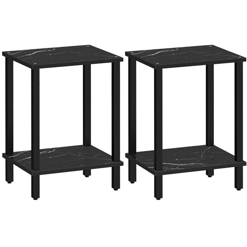 TUTOTAK End Table, Set of 2, Side Table, Nightstand, 2-Tier Storage Shelf, Sofa Table for Small Space, Living Room, Bed Room TB01BMK035 - color: Marble Black