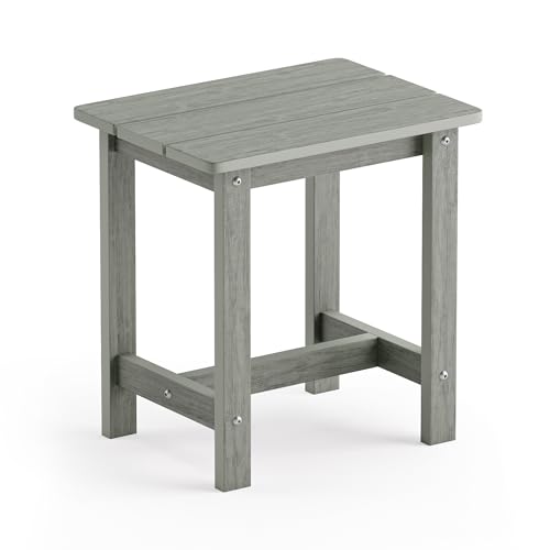 LUE BONA Outdoor Side Table, HDPS Small Outdoor Table, Rectangle Adirondack Side Table, Outside Table for Patio, Porch, Deck, Pool, Weather Resistant/Easy Maintenance, Gray - color: Light Gray-oil Printed, size: 16.1 in