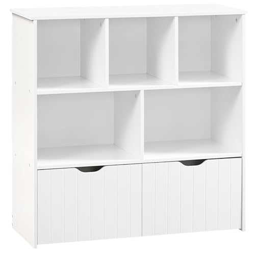 HOOBRO Toy Storage Organizer, Toy Organizers and Storage with 2 Movable Drawers and 5 Cubbies, Toy Chest Shelf for Books or Dolls, Kids Bookshelf and Toy Storage for Playroom, White WT88CW01 - color: White