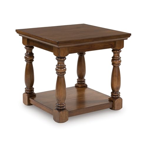 Signature Design by Ashley Sturlayne End Table, Traditional Rectangular Accent Table with Storage Lower Shelf, Hardwood Solids, Veneers, and MDF Substrates, for Living Room Couch, Dark Brown - color: Brown, style: End Table