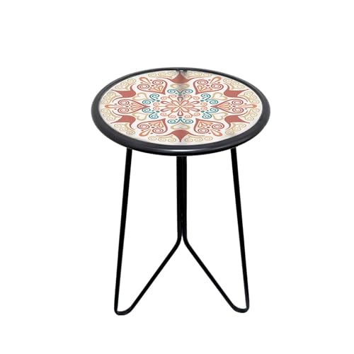 LIFFY Outdoor Metal Side Table,12" Small Outdoor Accent Table with Glass Top,Indoor Round Home Decorative End Table,Weather Resistant Patio Plant Stands Outside for Garden Bedroom Kitchen Balcony - color: Orange-12 Inches
