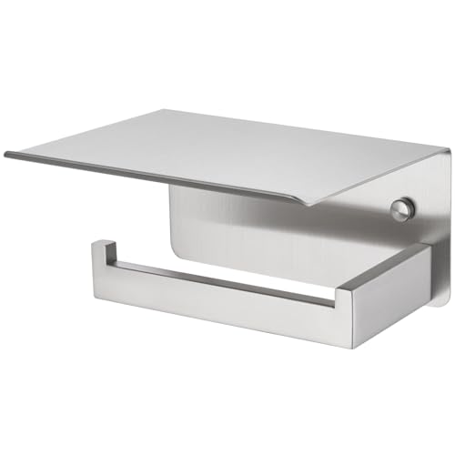 APLusee Brushed Nickel Toilet Paper Holder with Shelf, Left Side 304 Stainless Steel Tissue Roll Hanger, Wall Mounted - color: Brushed Nickel