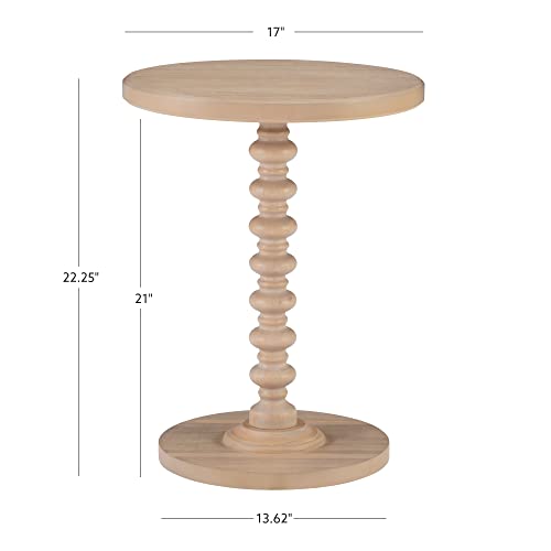 Powell Tarkin Round Natural Wood Turned Spindle Pedestal Side Accent Table - color: Natural