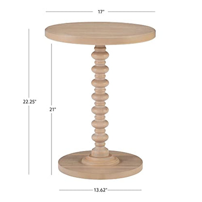 Powell Tarkin Round Natural Wood Turned Spindle Pedestal Side Accent Table - color: Natural