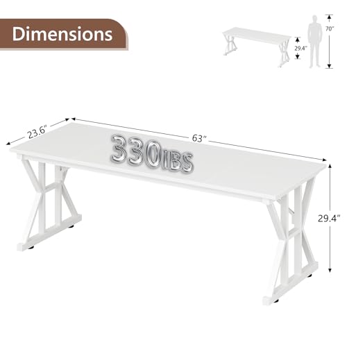 TVU Computer Desk, 63 inch Large Office Desk, Study Writing Table with Thicken Frame, Gaming Desk, Modern Simple Desk for Home Office, White - color: White, size: 63inch