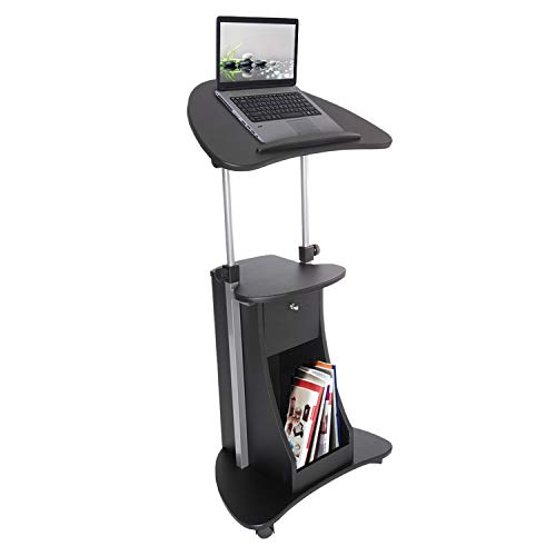 Techni Mobili Sit-to-Stand Mobile Medical Laptop Computer Cart, Black, Adjustable Height, B005 | Adjustable height rolling laptop cart with storage, open shelf, wheels, sit‑to‑stand ideal for podium office medical use - color: Black