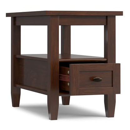SIMPLIHOME Warm Shaker End Table - 14 inch Wide Solid Wood Narrow Accent Table in Russet Brown, Transitional Side Table for Living Room with Drawer and Shelf - color: Russet Brown, size: 14 inch, style: End Table
