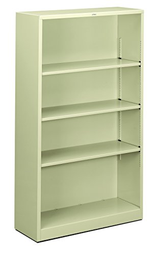 HON Metal Bookcase, 4 Shelves, 34-1/2 W by 12-5/8 D by 59 H, Putty - color: Putty, size: 4 Shelves