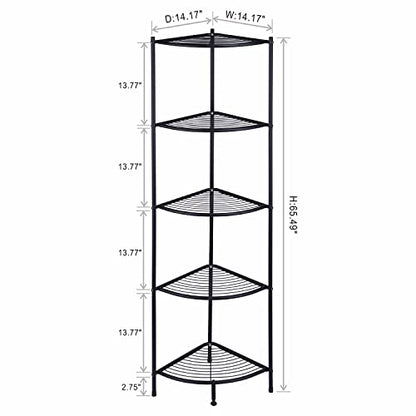 L&H UNICO 5-Tier Corner Spa Tower Standing Corner Wire Shelving Unit Storage Furniture Multipurpose Space Saving Storage Rack, Black