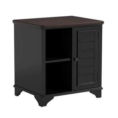 Multifunctional End Table Side Table with a Shutter Style Door and 2 Woven Grass Baskets, Sofa Side Narrow Table, Wood Bedside Nightstand for Living Room Bedroom (Black-4.7) - color: Black-4.7