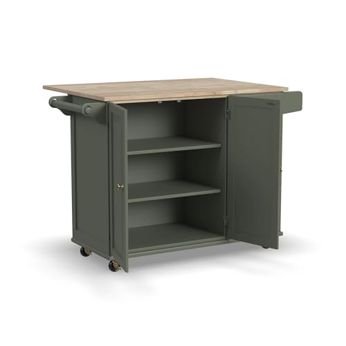 Homestyles Mobile Kitchen Island Cart with Wood Top and Dropleaf Breakfast Bar, 18" D x 53.5" W x 36" H, Green - color: Green