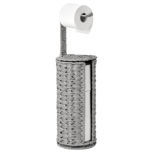 GRANNY SAYS Wicker Freestanding Toilet Paper Holder Stand with Storage, Modern Covered Toilet Paper Stand for 4 Rolls with Shelf for Wet Wipes, Tissue Holder for Bathroom Decor and RV, Gray - color: Gray, size: 6¾"D(For 4 Roll)