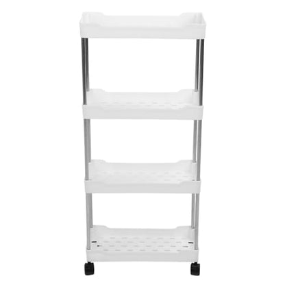 Slim Storage Cart Rolling Utility Organizer Compact Slide Out Shelving for Kitchen Bathroom PP Stainless Steel White 4 Tier 4.9 Inch Baskets with Wheels Hooks - color: White