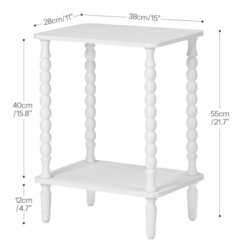 HOOBRO End Table, 2-Tier Small Side Table with Spindle Legs, Nightstand with Storage Shelves, Sofa Side Table, for Small Space, Living Room, Bedroom, White WT189BZ01 - color: White